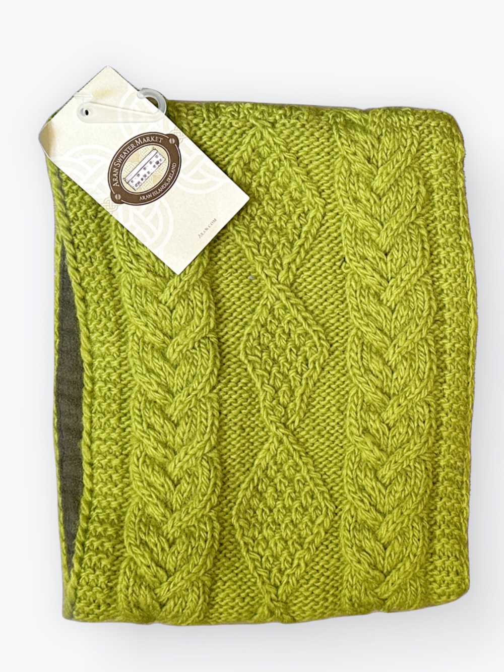 100% Irish Wool Lime Chunky Cable Knit Aran Artisan Cowl Neckwarmer Old Money~OS
